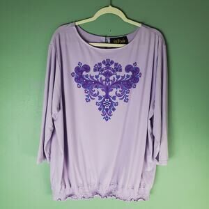 Bob Mackie Wearable Art Womens Purple Rhinestone Artsy Top Size 1X